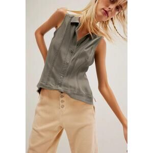 Chico's Platinum Cotton Blend Stitched Seam Detail Denim Style Button Vest